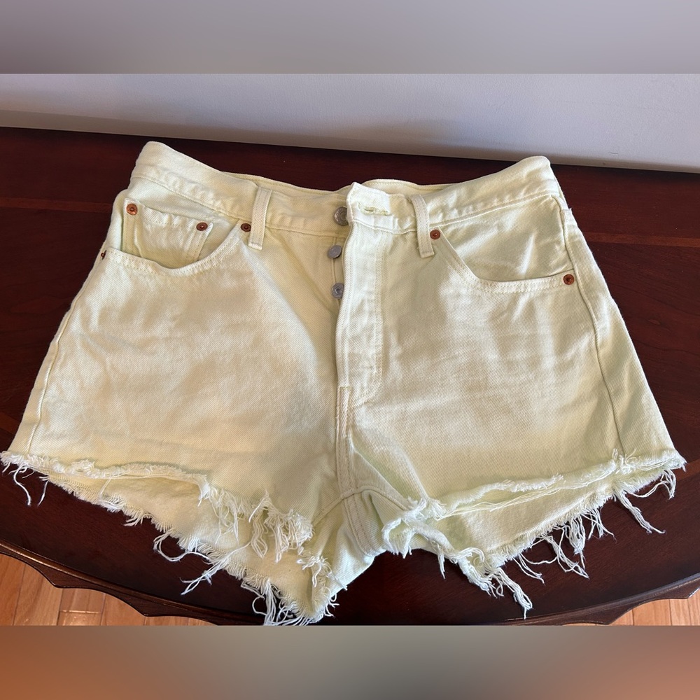 Levi's Yellow Button Fly Jean Shorts Distressed Frayed Hem